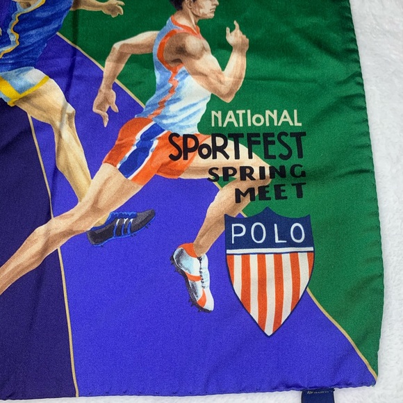 NWT Rare Hand Made 100% Silk Polo Ralph Lauren Marathon Sport Pocket Square - Picture 3 of 9